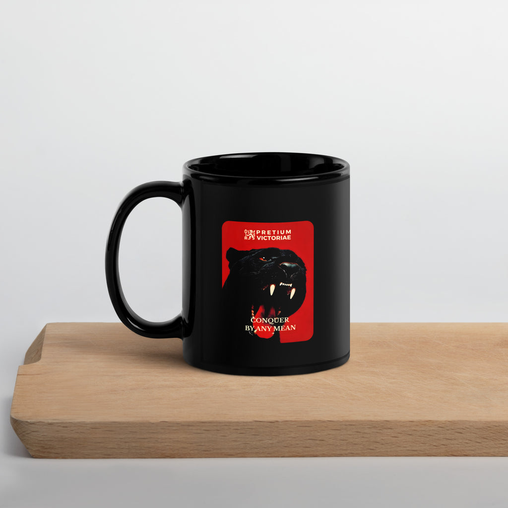 Buy Now Online Conquer by Any Mean Black Jaguar Panther Machiavelli Stoicism Quote Black Glossy Coffee Mug – Inspirational Philosophy - PRETIUM VICTORIAE© - https://pretium-victoriae.com