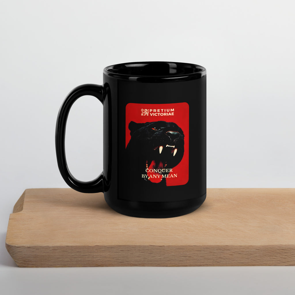 Buy Now Online Conquer by Any Mean Black Jaguar Panther Machiavelli Stoicism Quote Black Glossy Coffee Mug – Inspirational Philosophy - PRETIUM VICTORIAE© - https://pretium-victoriae.com