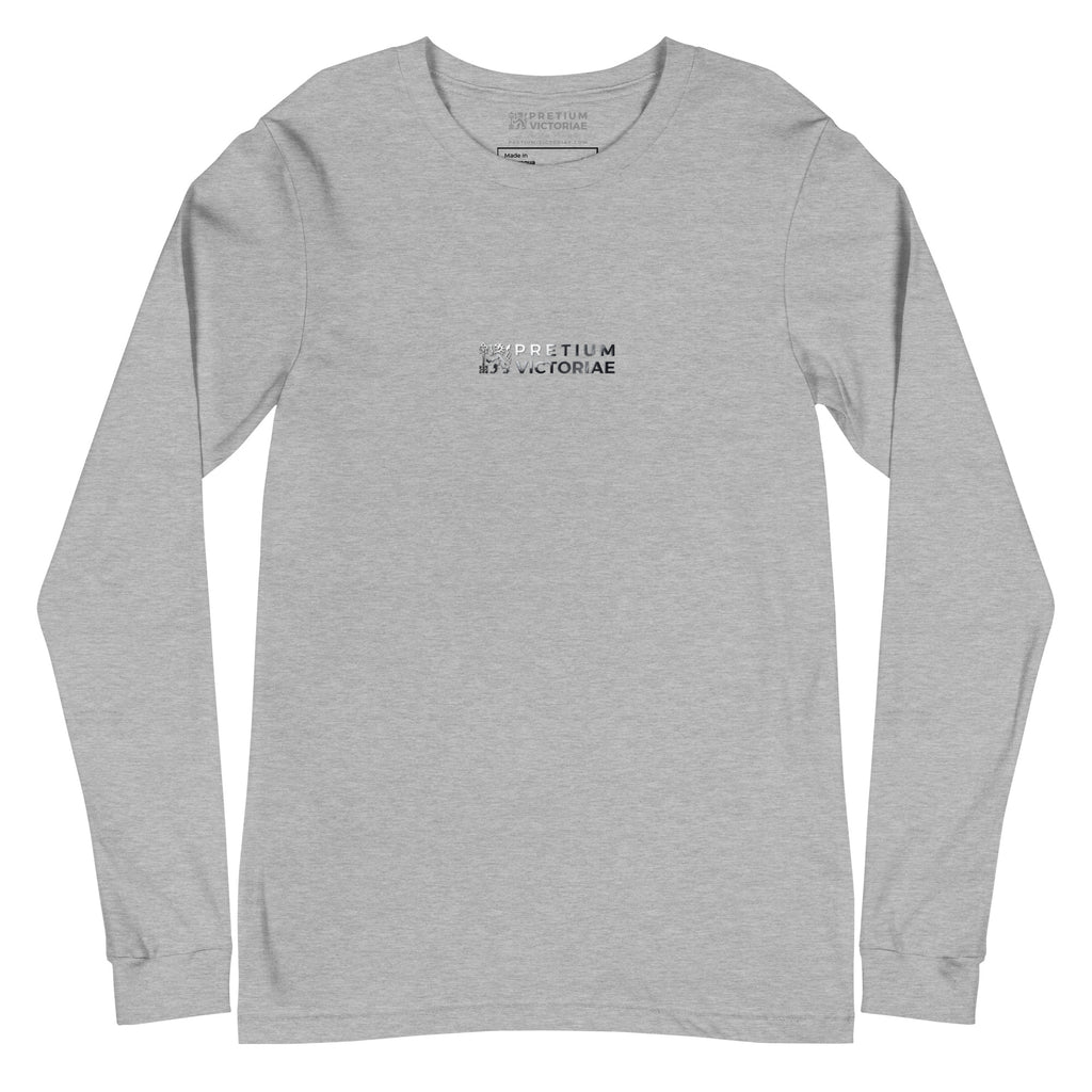 Buy Now Online Pretium Victoriae The Price of Victory Staple Long Sleeve Tshirt Chromium Logo Inspirational Stoic Quote Motivational - PRETIUM VICTORIAE© - https://pretium-victoriae.com