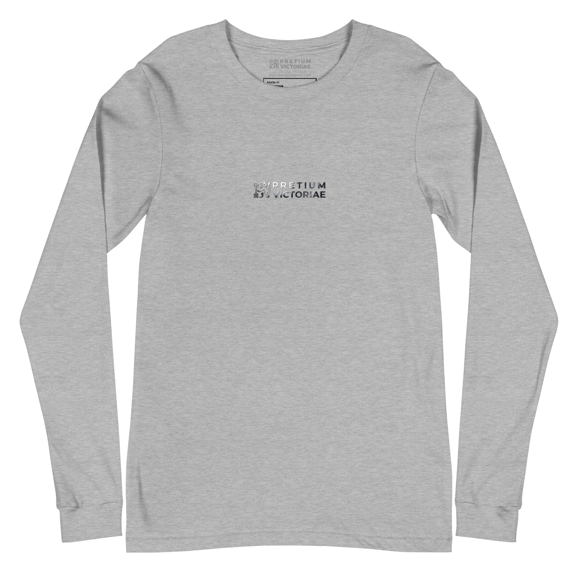 Buy Now Online Pretium Victoriae The Price of Victory Staple Long Sleeve Tshirt Chromium Logo Inspirational Stoic Quote Motivational - PRETIUM VICTORIAE© - https://pretium-victoriae.com
