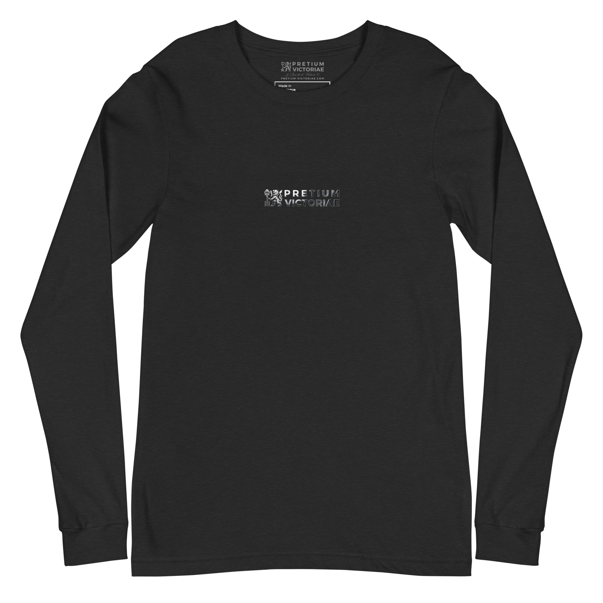 Buy Now Online Pretium Victoriae The Price of Victory Staple Long Sleeve Tshirt Chromium Logo Inspirational Stoic Quote Motivational - PRETIUM VICTORIAE© - https://pretium-victoriae.com
