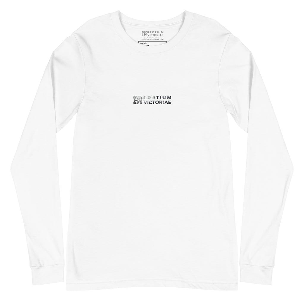 Buy Now Online Pretium Victoriae The Price of Victory Staple Long Sleeve Tshirt Chromium Logo Inspirational Stoic Quote Motivational - PRETIUM VICTORIAE© - https://pretium-victoriae.com