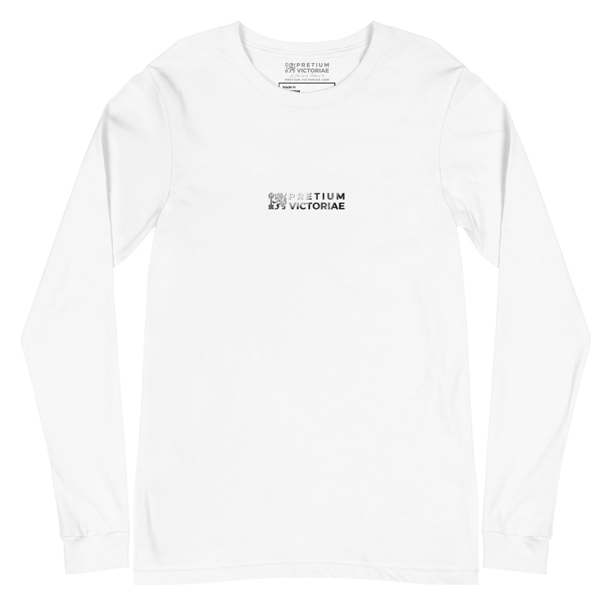 Buy Now Online Pretium Victoriae The Price of Victory Staple Long Sleeve Tshirt Chromium Logo Inspirational Stoic Quote Motivational - PRETIUM VICTORIAE© - https://pretium-victoriae.com