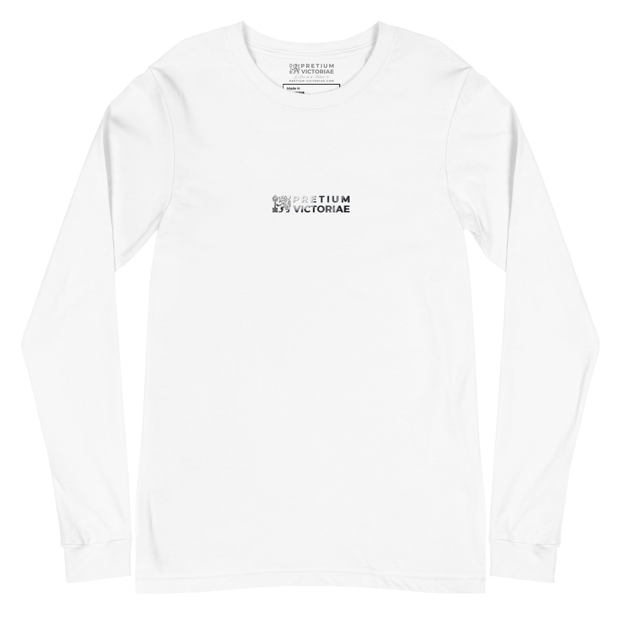 Buy Now Online Pretium Victoriae The Price of Victory Staple Long Sleeve Tshirt Chromium Logo Inspirational Stoic Quote Motivational - PRETIUM VICTORIAE© - https://pretium-victoriae.com