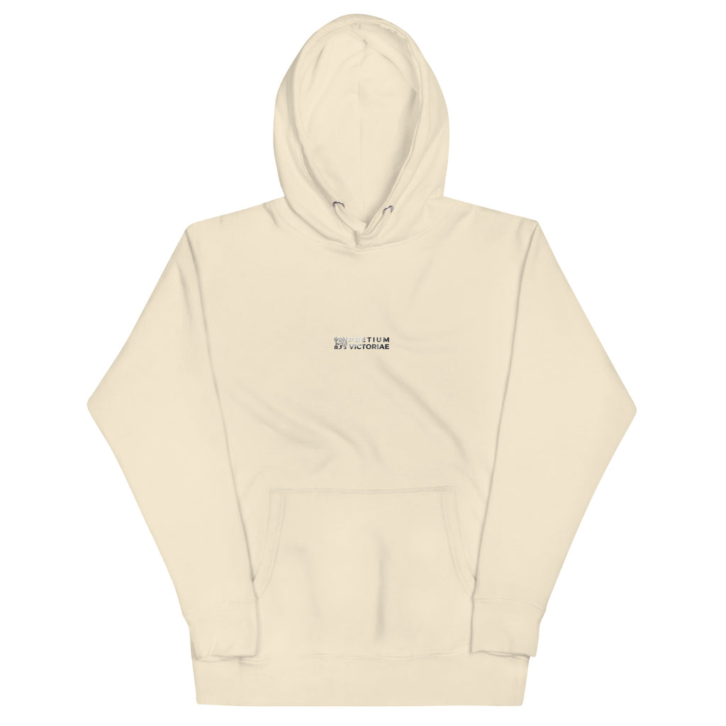 Buy Now Online Pretium Victoriae The Price of Victory Staple Unisex Hoodie Chromium Logo Inspirational Stoic Quote Motivational - PRETIUM VICTORIAE© - https://pretium-victoriae.com