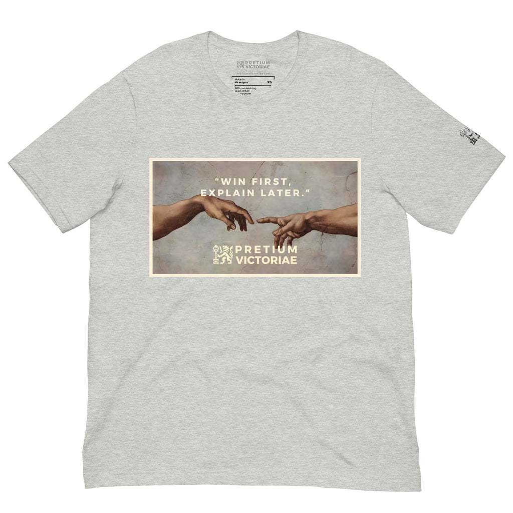 Buy Now Online PRETIUM VICTORIAE Win First Explain Later Machiavelli Unisex T-shirt Inspirational Stoicism Quote Motivational - PRETIUM VICTORIAE© - https://pretium-victoriae.com