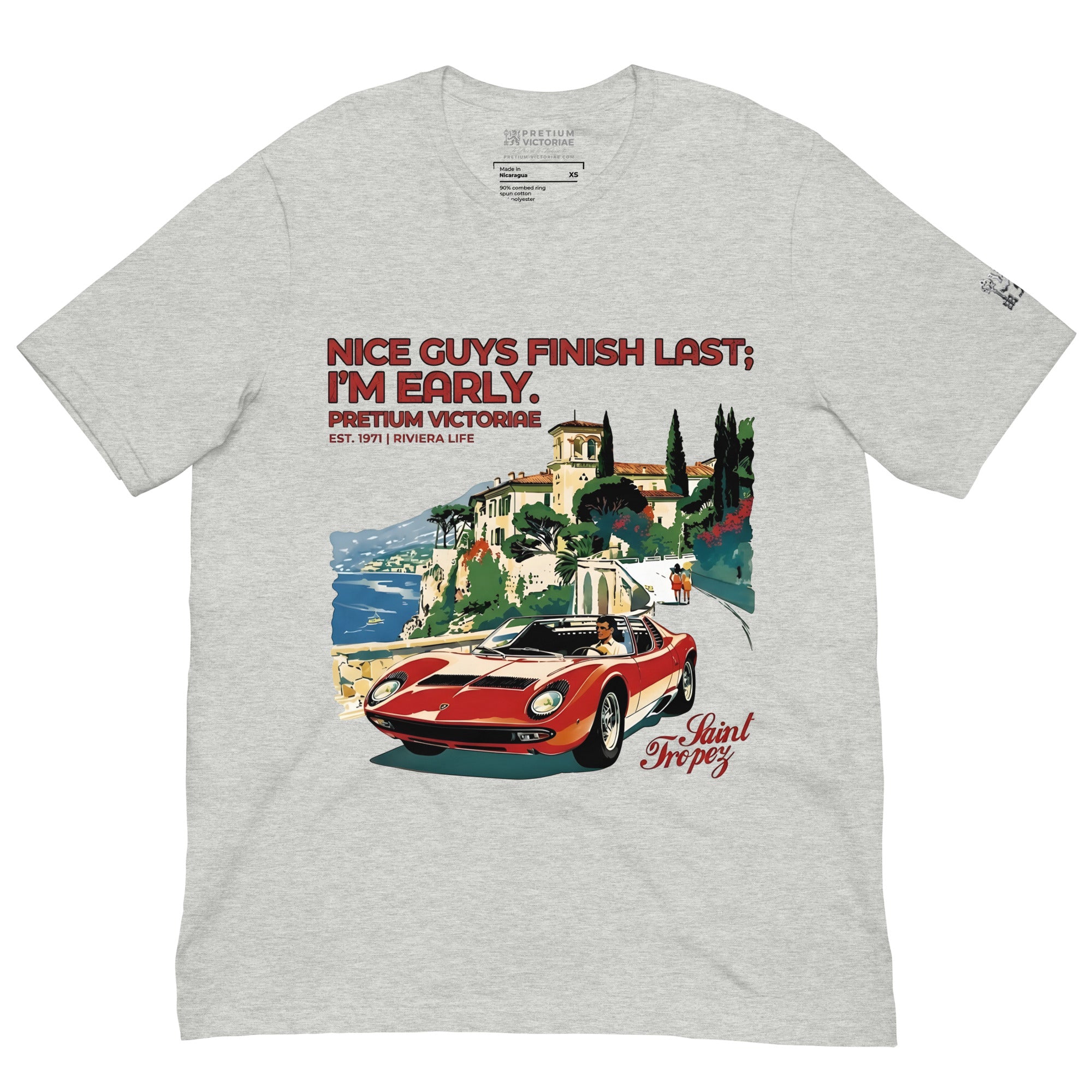 Buy Now Online PRETIUM VICTORIAE Nice Guys Finish Last I'm Early Saint Tropez France Machiavelli Unisex T-shirt Inspirational Stoic Quote Motivational - PRETIUM VICTORIAE© - https://pretium-victoriae.com