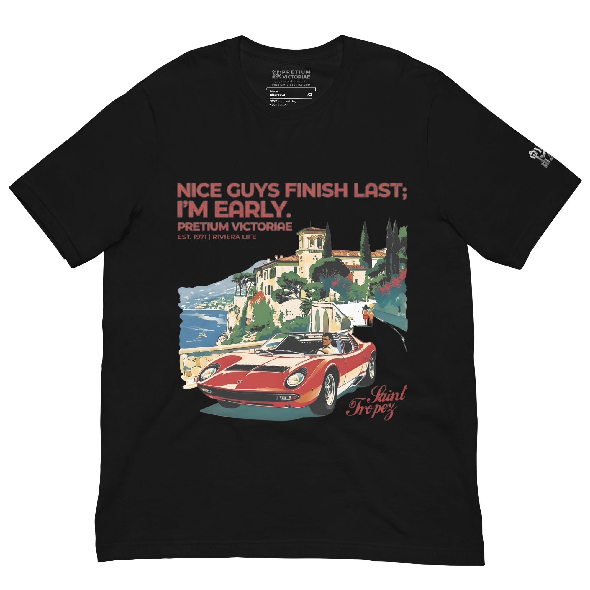 Buy Now Online PRETIUM VICTORIAE Nice Guys Finish Last I'm Early Saint Tropez France Machiavelli Unisex T-shirt Inspirational Stoic Quote Motivational - PRETIUM VICTORIAE© - https://pretium-victoriae.com