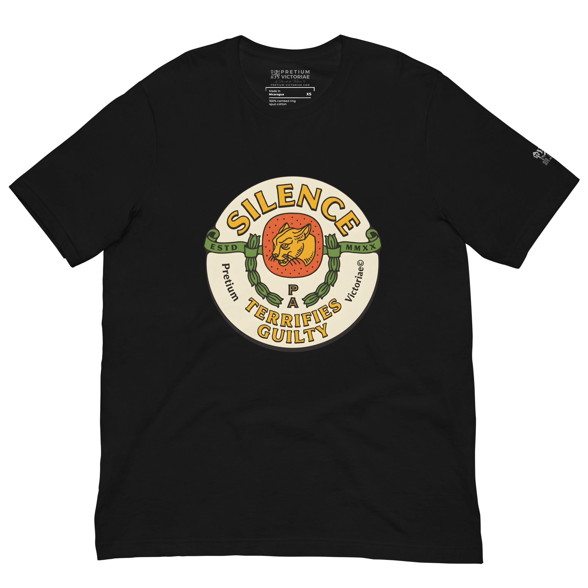 Buy Now Online PRETIUM VICTORIAE Silence Terrifies Guilty Machiavelli Unisex T-shirt Inspirational Stoic Quote Motivational Philosophy - PRETIUM VICTORIAE© - https://pretium-victoriae.com