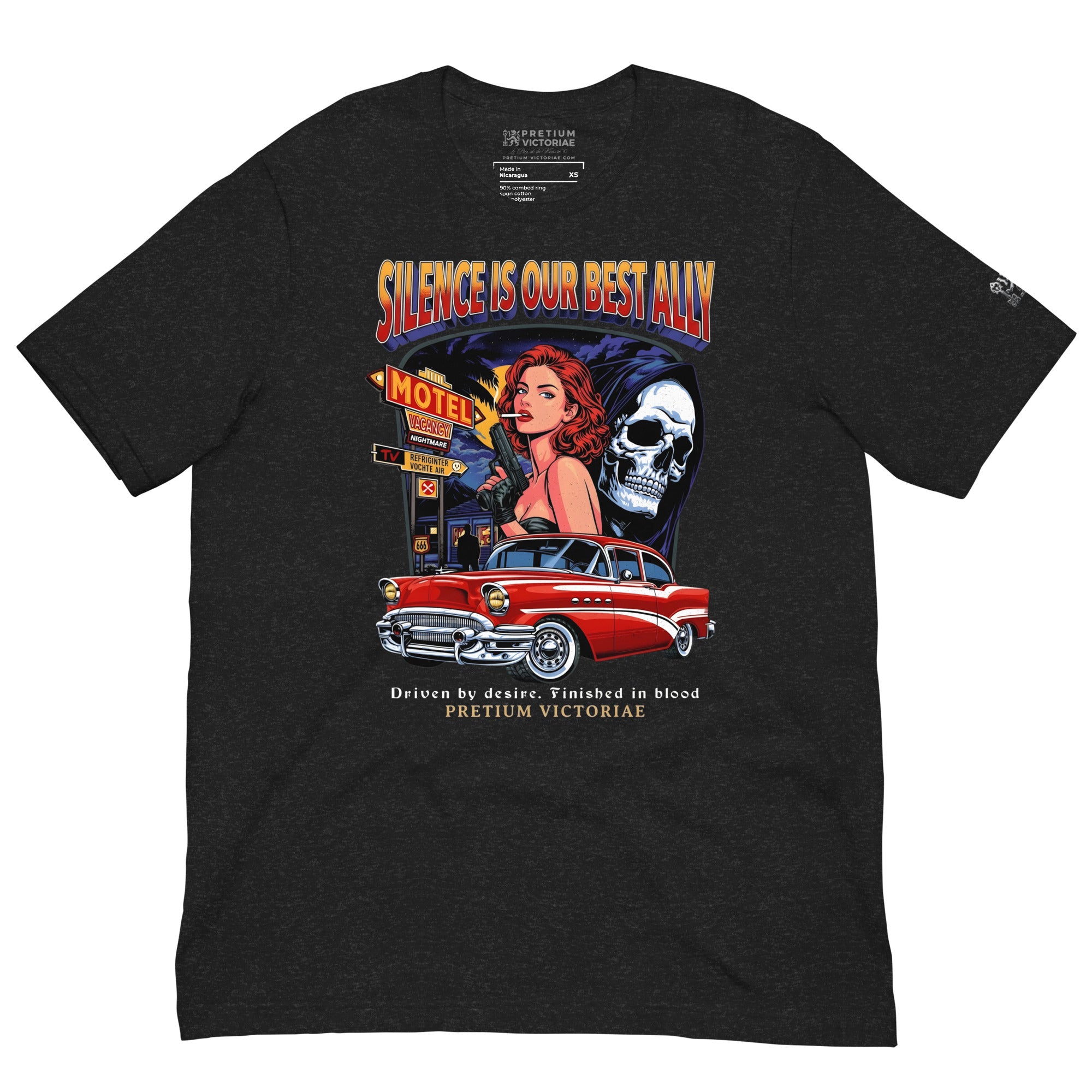 Buy Now Online PRETIUM VICTORIAE™ Silence is Our Best Ally Motel Ghost Girl Machiavelli Unisex T-shirt Inspirational Stoic Quote Motivational - PRETIUM VICTORIAE© - https://pretium-victoriae.com