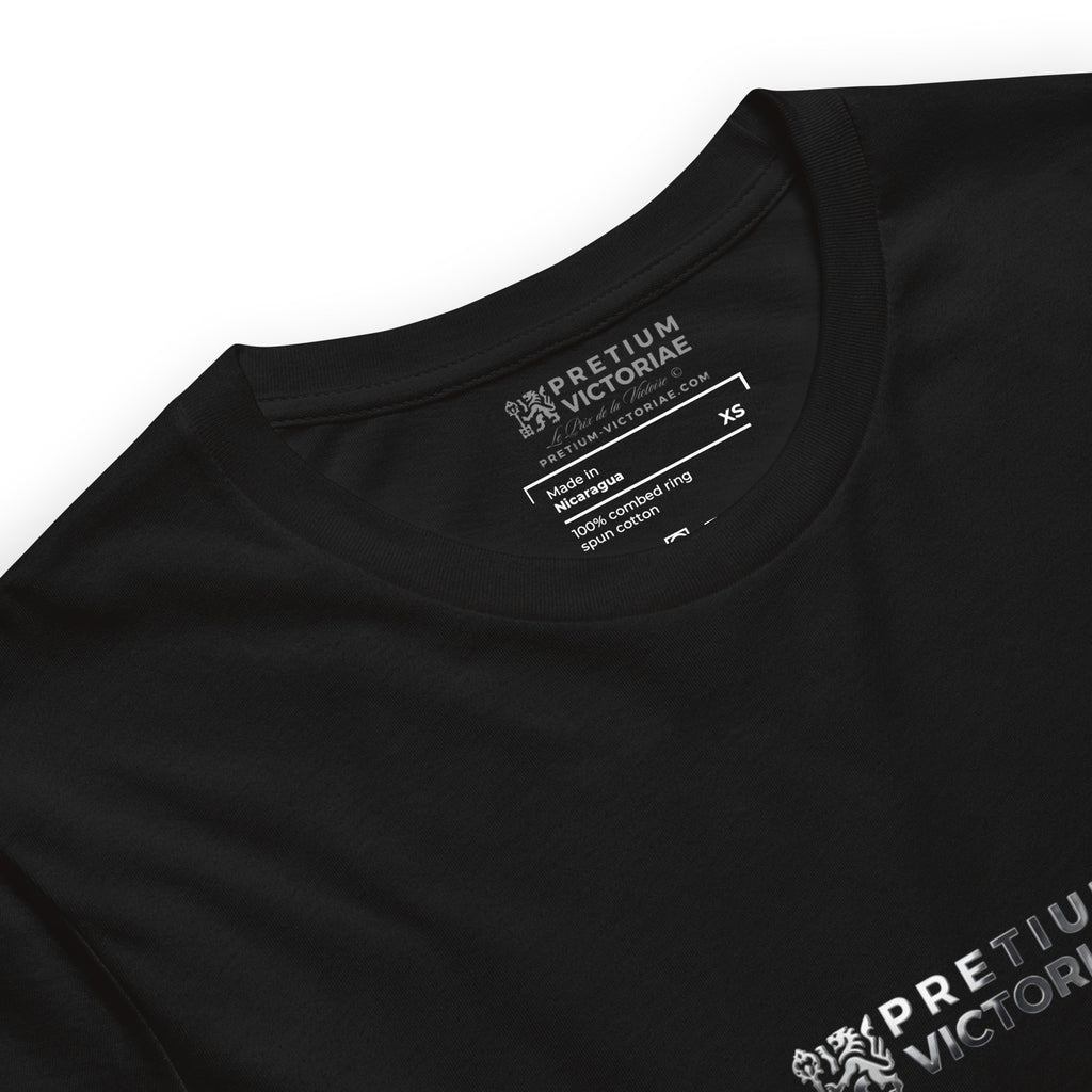 Buy Now Online Pretium Victoriae “The Price of Victory” Staple Chromium Logo Unisex T-Shirt Inspirational Stoic Quote Motivational - PRETIUM VICTORIAE© - https://pretium-victoriae.com
