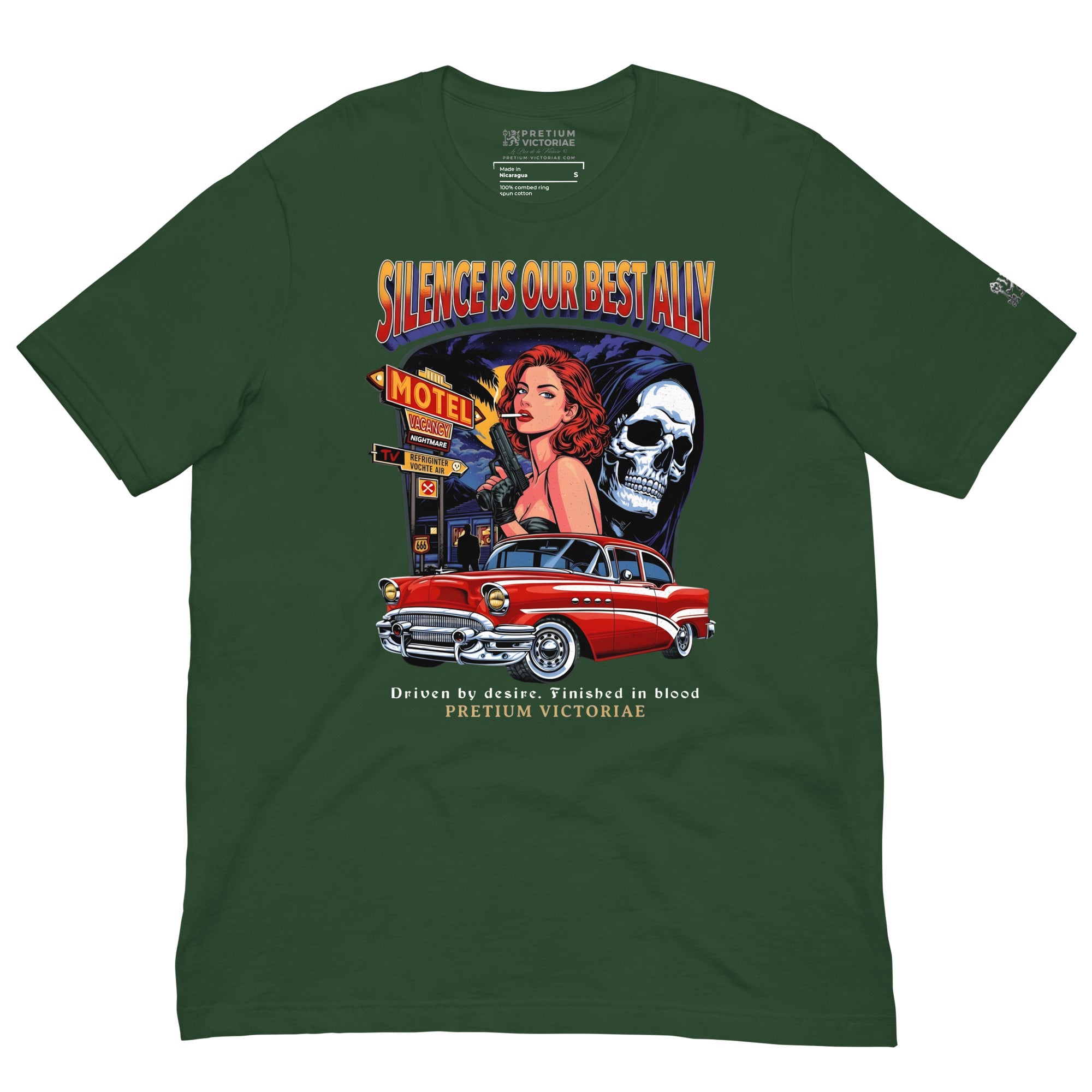 Buy Now Online PRETIUM VICTORIAE™ Silence is Our Best Ally Motel Ghost Girl Machiavelli Unisex T-shirt Inspirational Stoic Quote Motivational - PRETIUM VICTORIAE© - https://pretium-victoriae.com