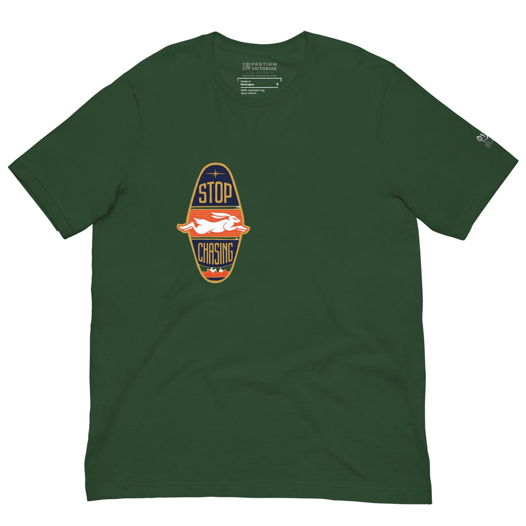 Buy Now Online Stop Chasing - Gold Running Rabbit  Machiavelli Unisex T-shirt Inspirational Stoic Quote Motivational Philosophy - PRETIUM VICTORIAE© - https://pretium-victoriae.com