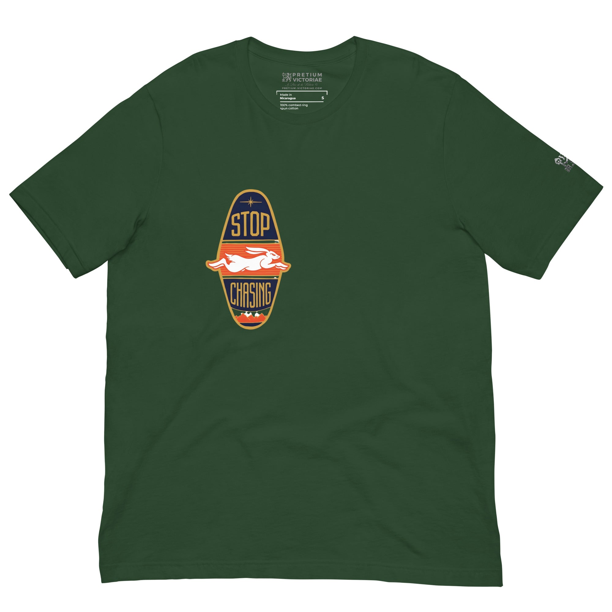 Buy Now Online Stop Chasing - Gold Running Rabbit  Machiavelli Unisex T-shirt Inspirational Stoic Quote Motivational Philosophy - PRETIUM VICTORIAE© - https://pretium-victoriae.com