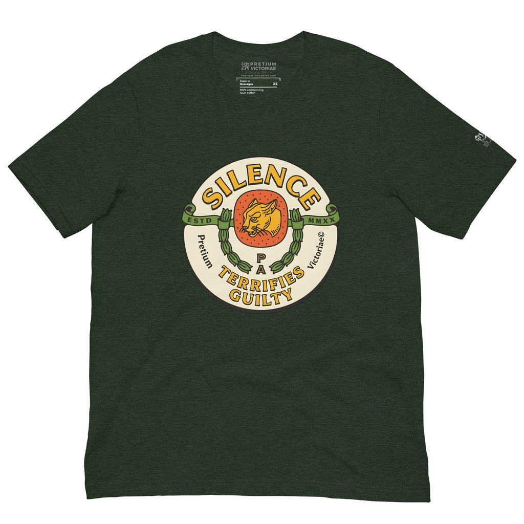 Buy Now Online PRETIUM VICTORIAE Silence Terrifies Guilty Machiavelli Unisex T-shirt Inspirational Stoic Quote Motivational Philosophy - PRETIUM VICTORIAE© - https://pretium-victoriae.com