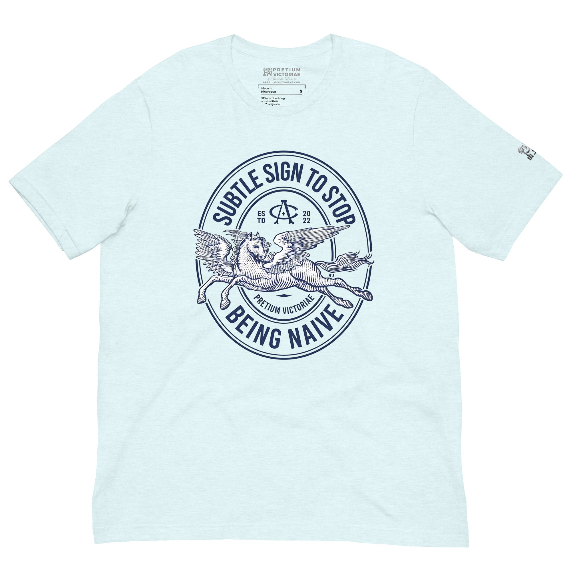Buy Now Online Subtle Sign to Stop Being Naive Pegasus Machiavelli Unisex T-shirt Inspirational Stoic Quote Motivational Philosophy - PRETIUM VICTORIAE© - https://pretium-victoriae.com