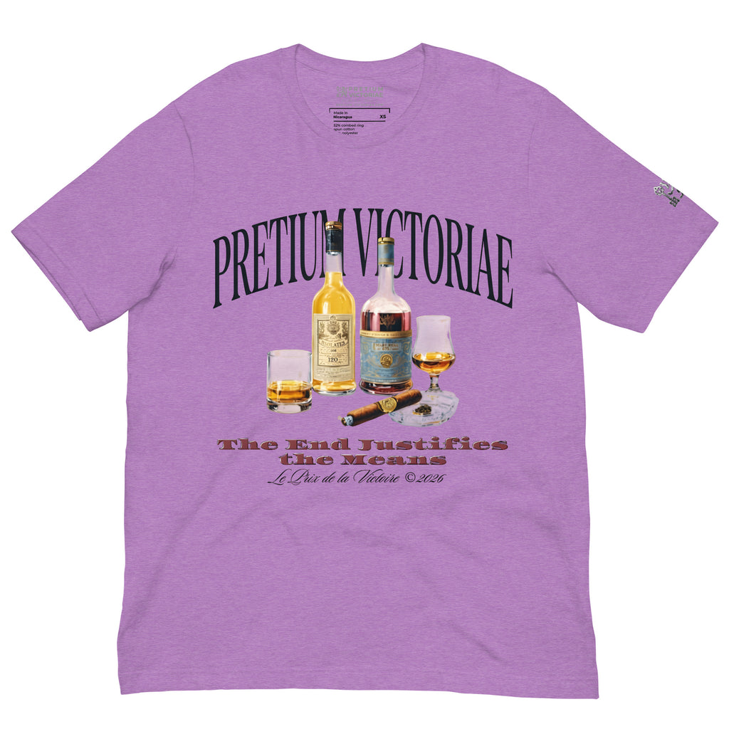 Buy Now Online PRETIUM VICTORIAE The End Justifies the Means Whiskey Machiavelli Unisex T-shirt Inspirational Stoicism Quote Motivational - PRETIUM VICTORIAE© - https://pretium-victoriae.com