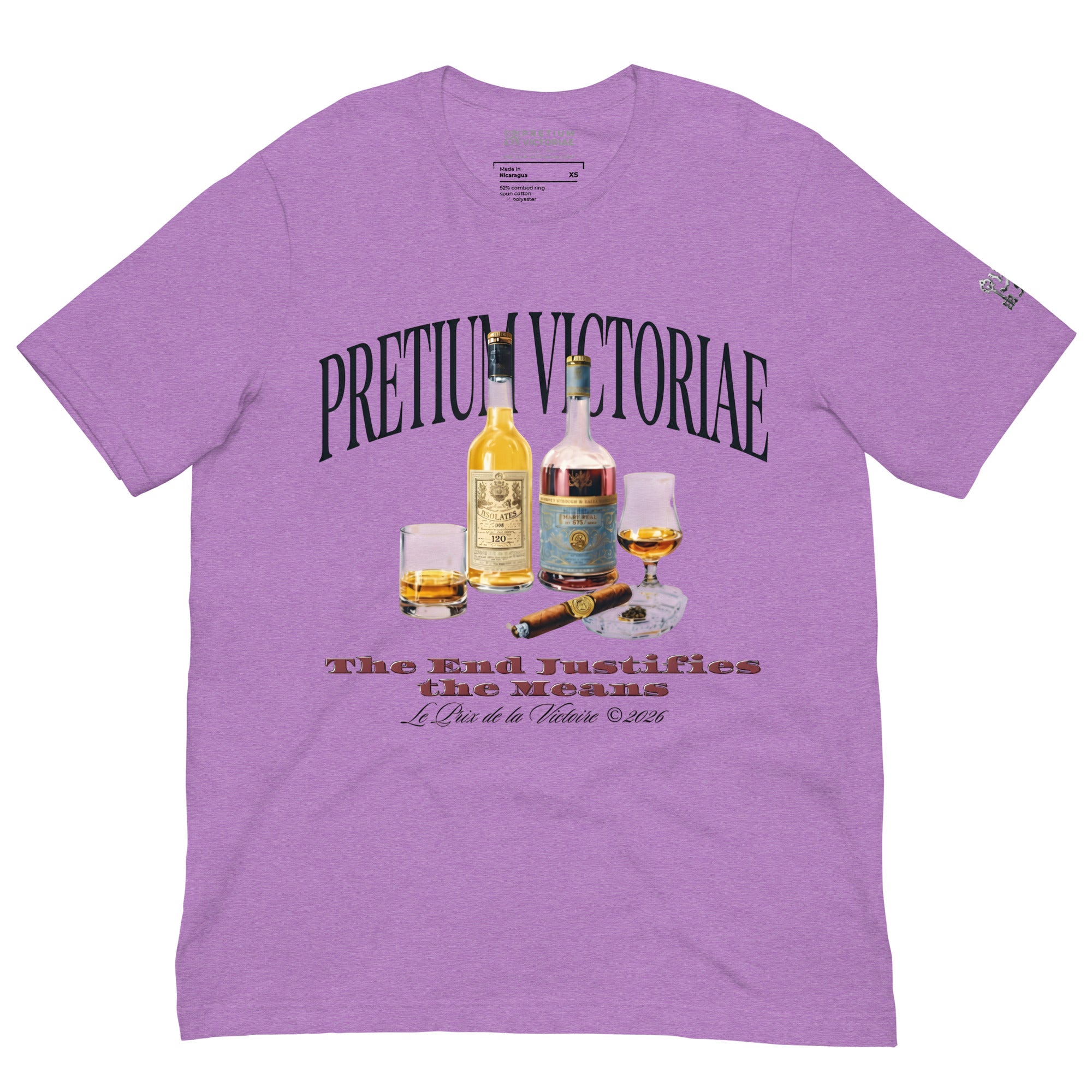 Buy Now Online PRETIUM VICTORIAE The End Justifies the Means Whiskey Machiavelli Unisex T-shirt Inspirational Stoicism Quote Motivational - PRETIUM VICTORIAE© - https://pretium-victoriae.com