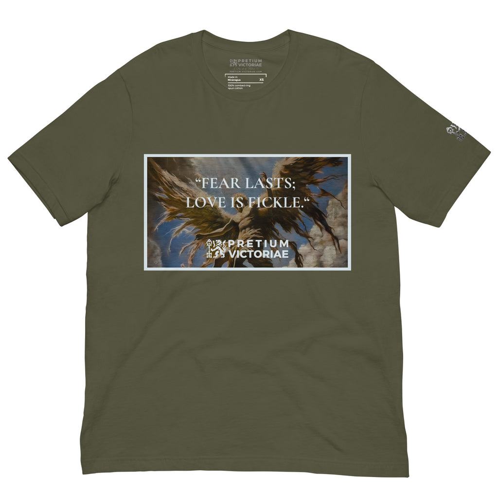 Buy Now Online PRETIUM VICTORIAE Fear Lasts Love Is Fickle Machiavelli Unisex T-shirt Inspirational Stoicism Quote Motivational - PRETIUM VICTORIAE© - https://pretium-victoriae.com