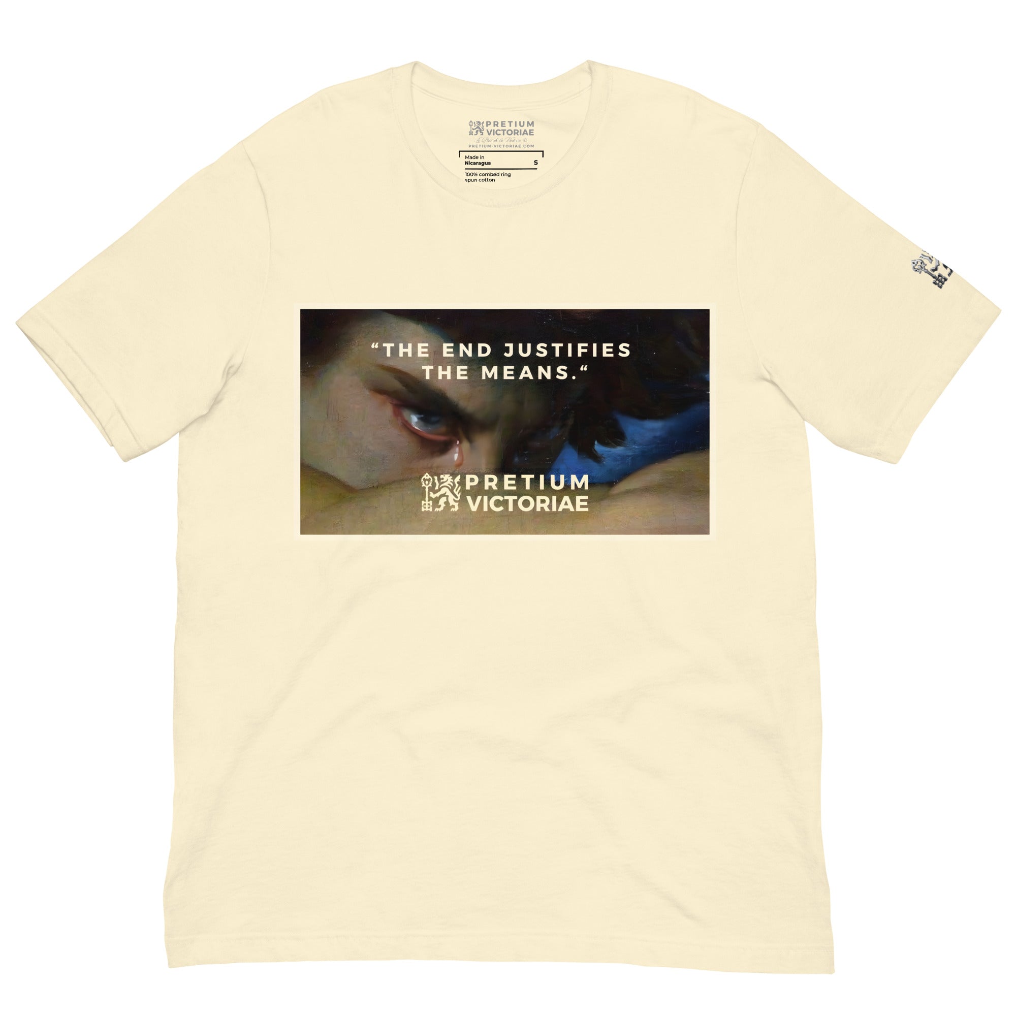 Buy Now Online PRETIUM VICTORIAE The End Justifies the Means Machiavelli Unisex T-shirt Inspirational Stoicism Quote Motivational - PRETIUM VICTORIAE© - https://pretium-victoriae.com