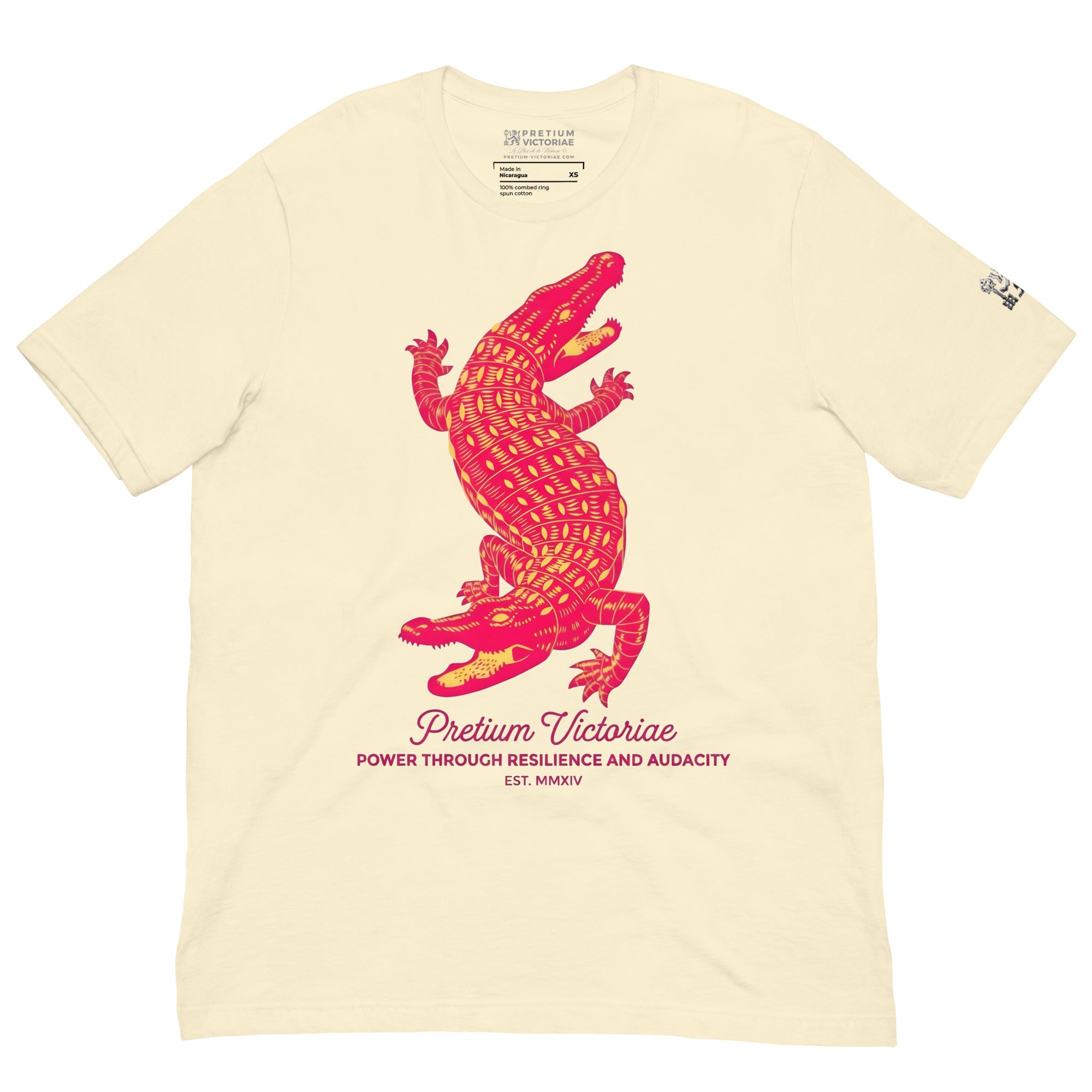 Buy Now Online PRETIUM VICTORIAE Power Through Resilience Red Crocodile Machiavelli Unisex T-shirt Inspirational Stoicism Quote Motivational - PRETIUM VICTORIAE© - https://pretium-victoriae.com