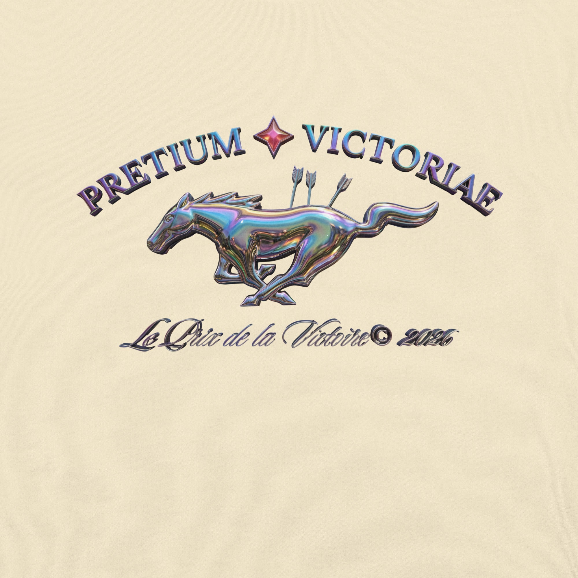 Buy Now Online PRETIUM VICTORIAE Iridescent Victory Running Horse Le Prix de la Victoire Machiavelli Unisex T-shirt Inspirational Stoicism Quote Motivational - PRETIUM VICTORIAE© - https://pretium-victoriae.com