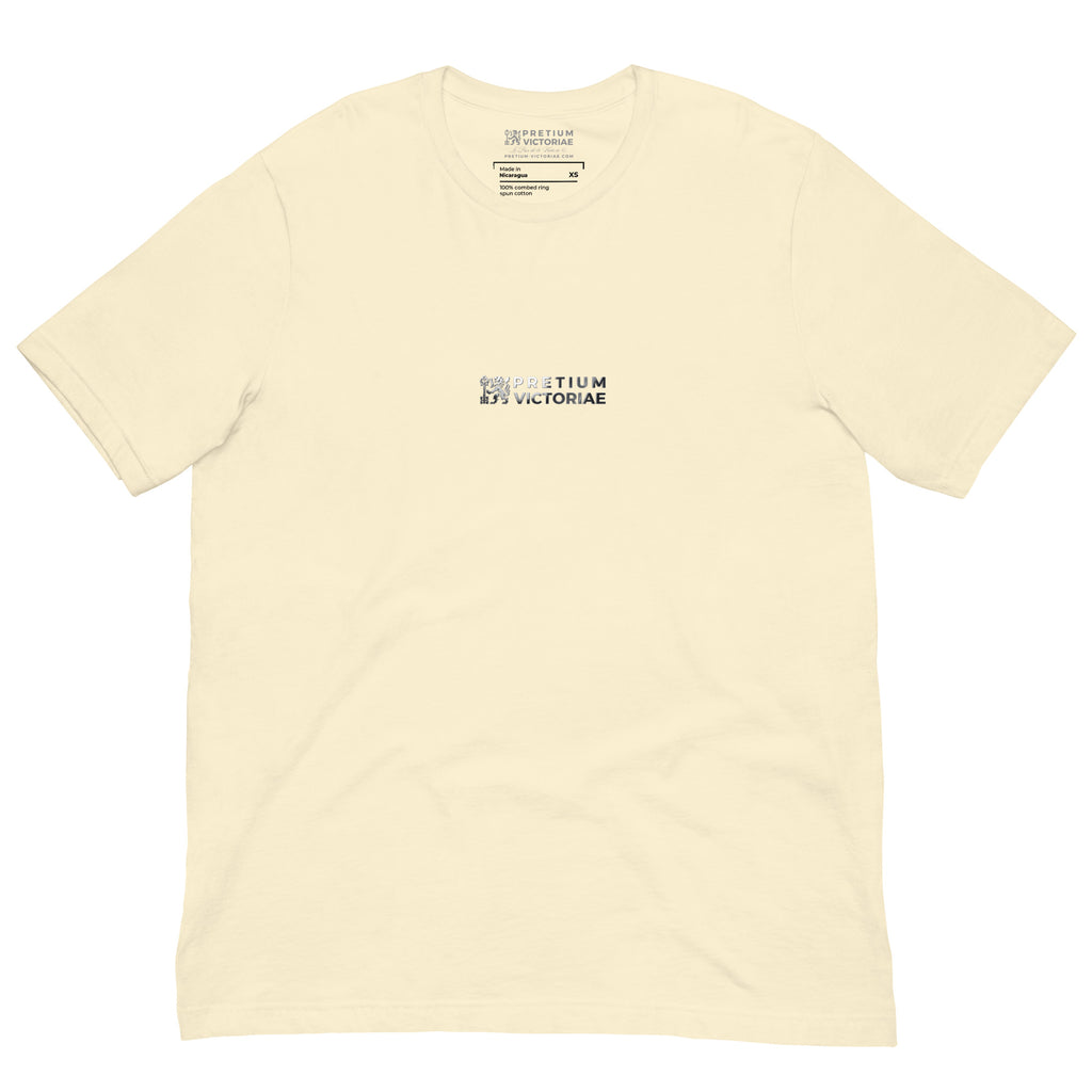 Buy Now Online Pretium Victoriae “The Price of Victory” Staple Chromium Logo Unisex T-Shirt Inspirational Stoic Quote Motivational - PRETIUM VICTORIAE© - https://pretium-victoriae.com