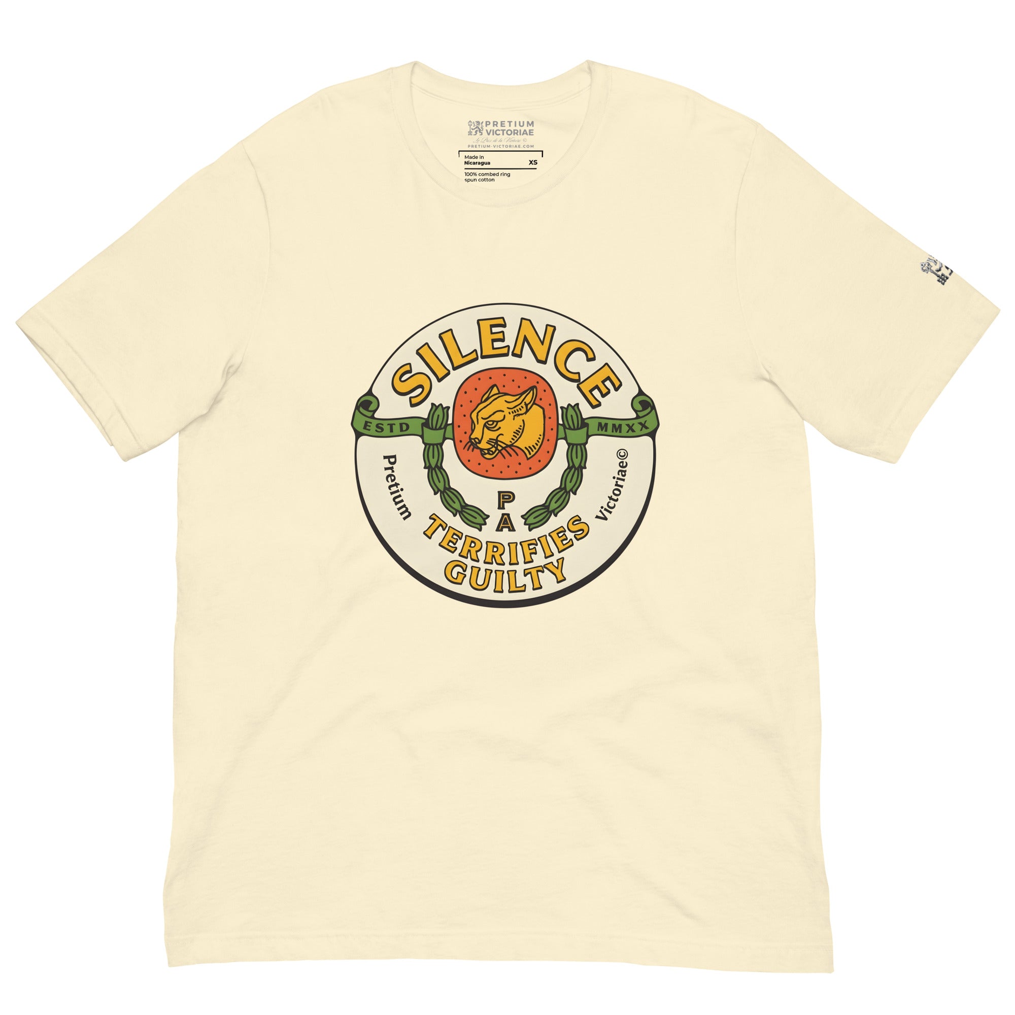 Buy Now Online PRETIUM VICTORIAE Silence Terrifies Guilty Machiavelli Unisex T-shirt Inspirational Stoic Quote Motivational Philosophy - PRETIUM VICTORIAE© - https://pretium-victoriae.com