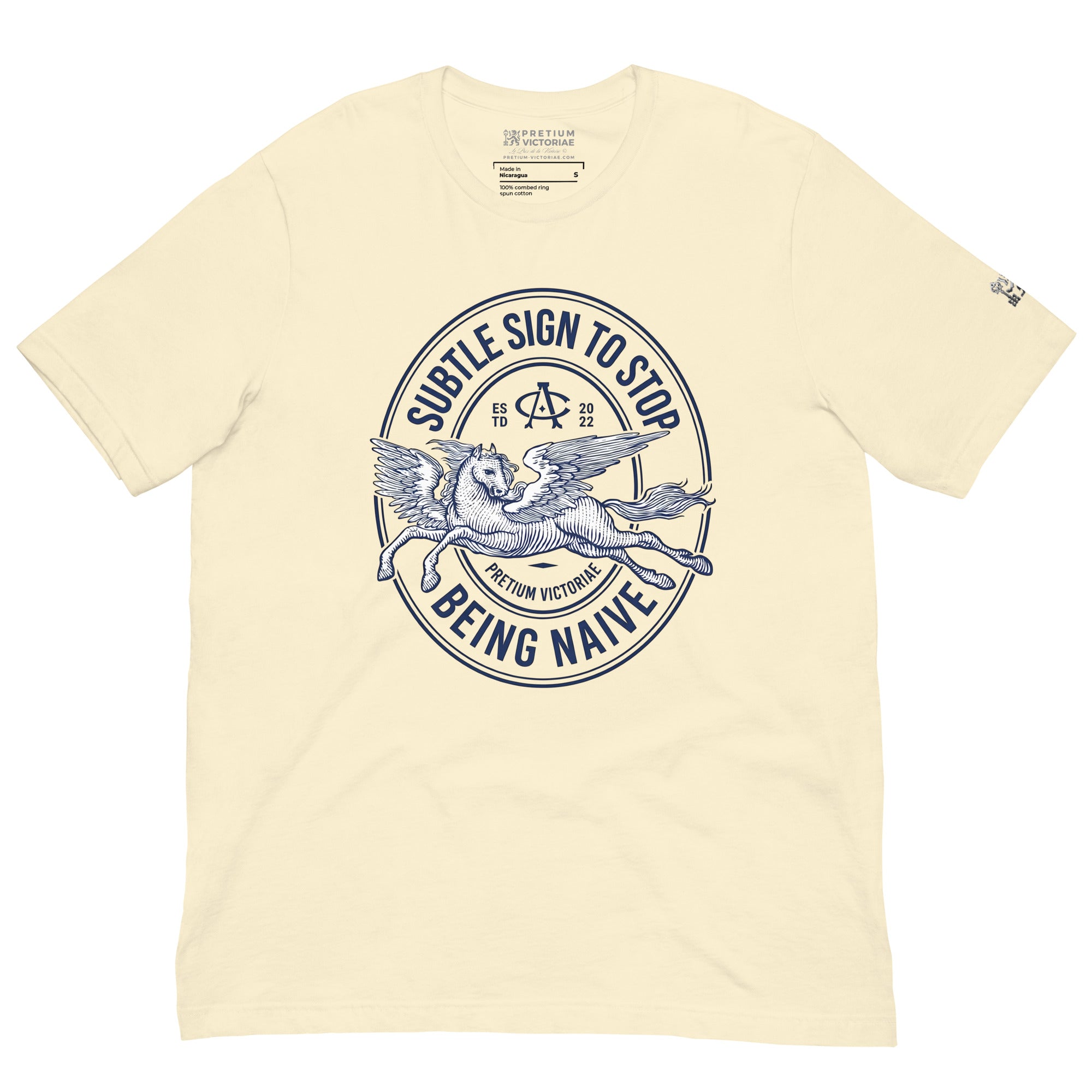 Buy Now Online Subtle Sign to Stop Being Naive Pegasus Machiavelli Unisex T-shirt Inspirational Stoic Quote Motivational Philosophy - PRETIUM VICTORIAE© - https://pretium-victoriae.com
