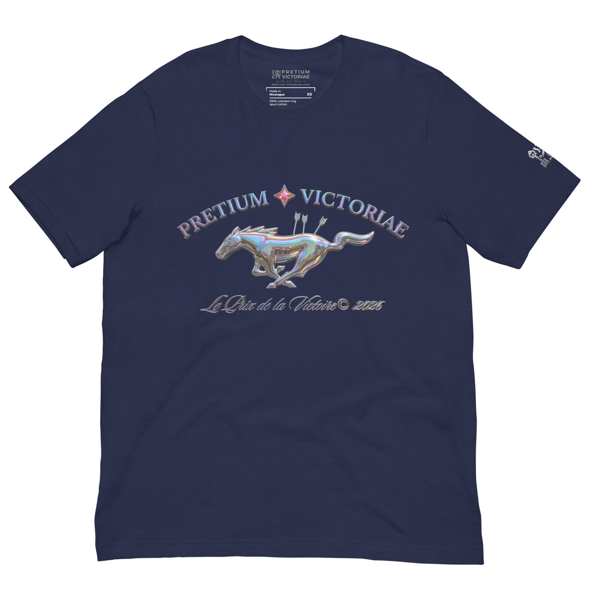 Buy Now Online PRETIUM VICTORIAE Iridescent Victory Running Horse Le Prix de la Victoire Machiavelli Unisex T-shirt Inspirational Stoicism Quote Motivational - PRETIUM VICTORIAE© - https://pretium-victoriae.com
