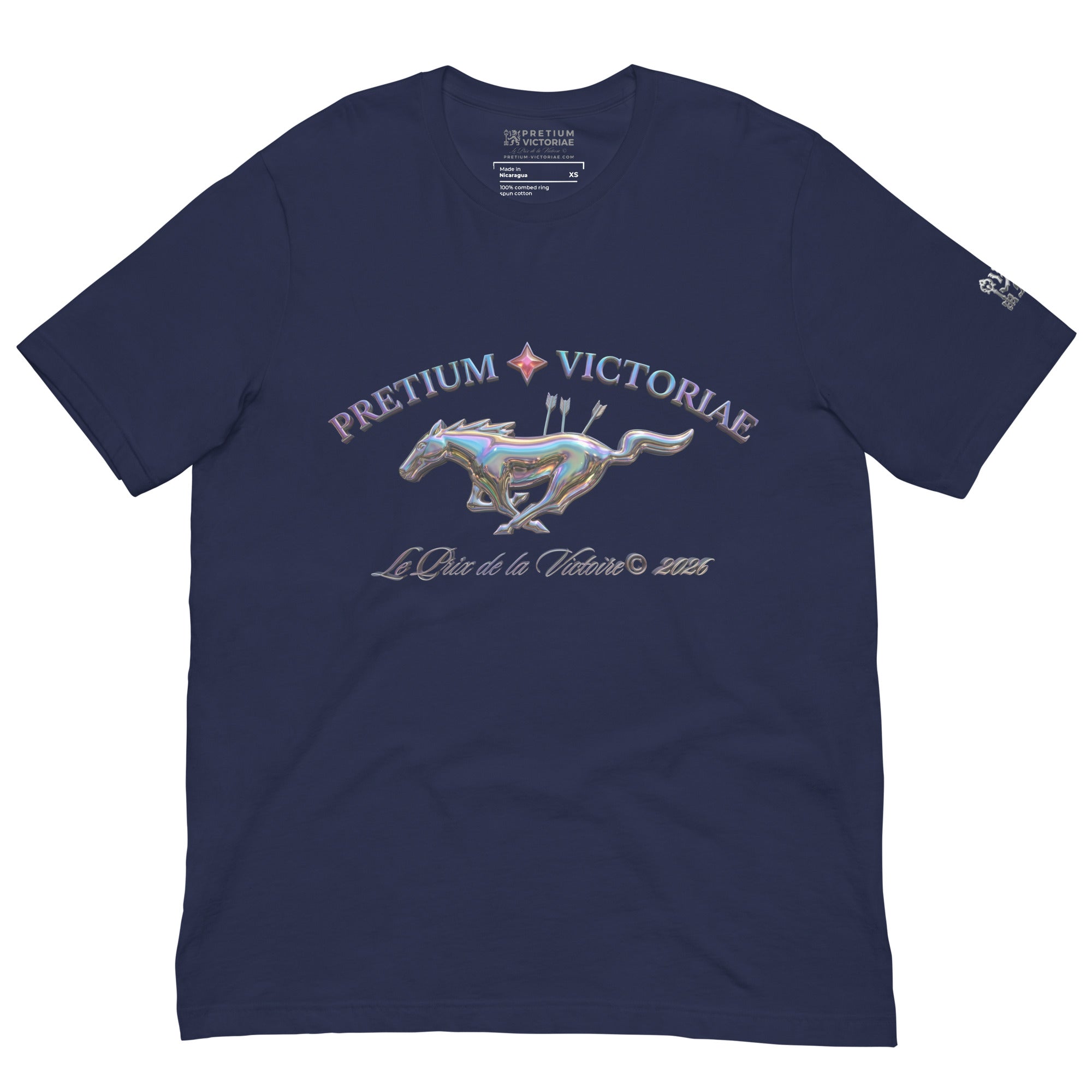 Buy Now Online PRETIUM VICTORIAE Iridescent Victory Running Horse Le Prix de la Victoire Machiavelli Unisex T-shirt Inspirational Stoicism Quote Motivational - PRETIUM VICTORIAE© - https://pretium-victoriae.com