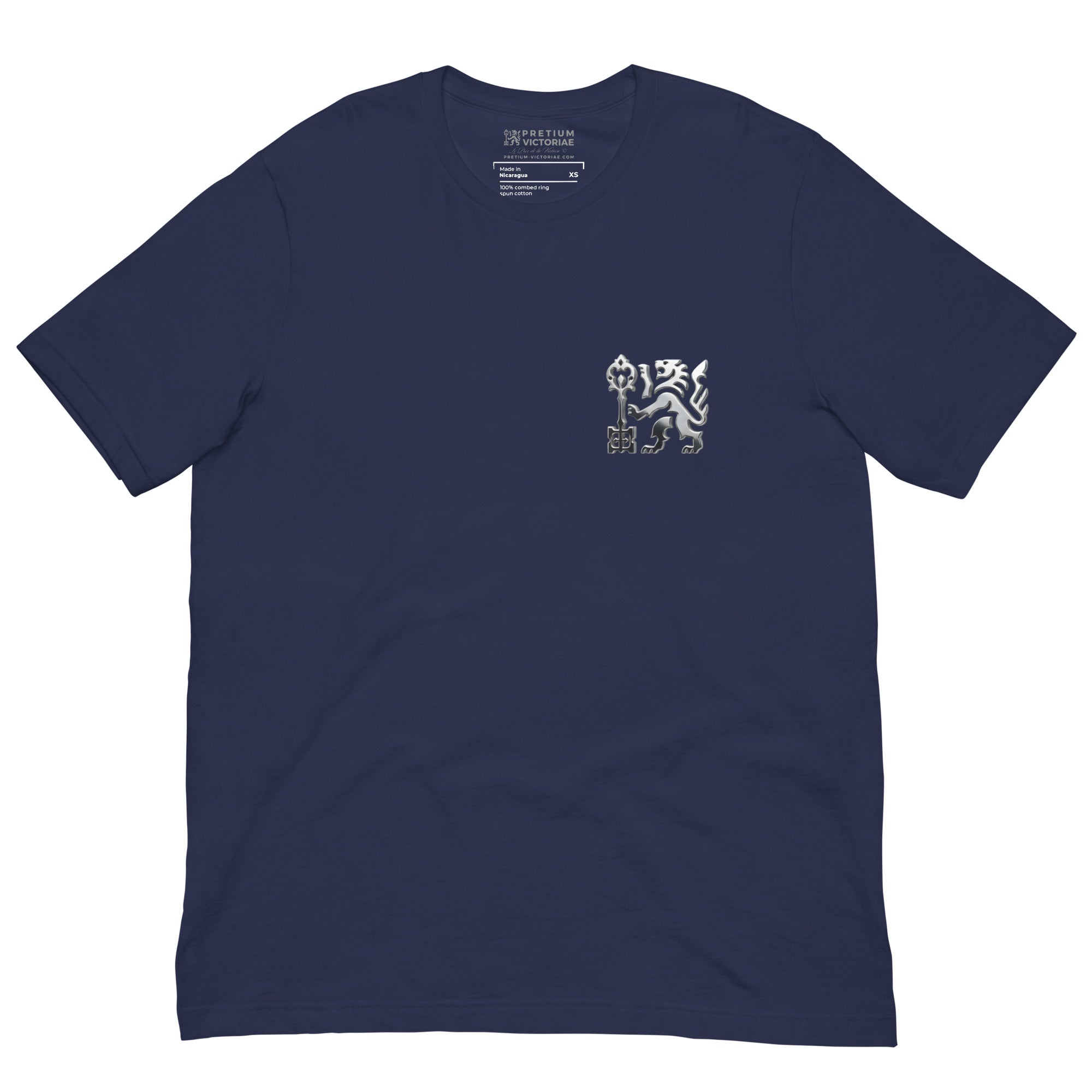 Buy Now Online Pretium Victoriae Chromium Lion The Price of Victory Staple Unisex T-Shirt Inspirational Stoic Quote Motivational - PRETIUM VICTORIAE© - https://pretium-victoriae.com