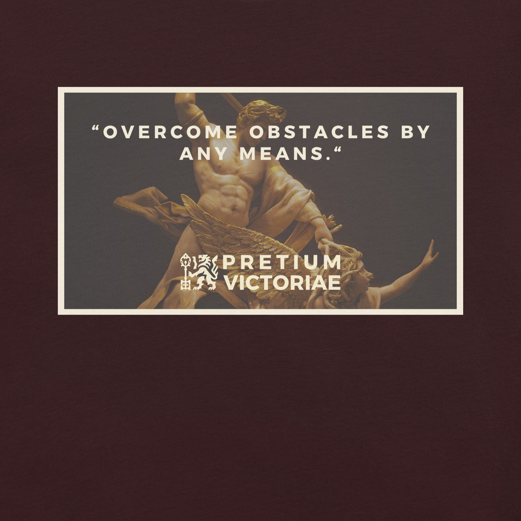 Buy Now Online PRETIUM VICTORIAE Overcome Obstales by Any Mean Machiavelli Unisex T-shirt Inspirational Stoicism Quote Motivational - PRETIUM VICTORIAE© - https://pretium-victoriae.com