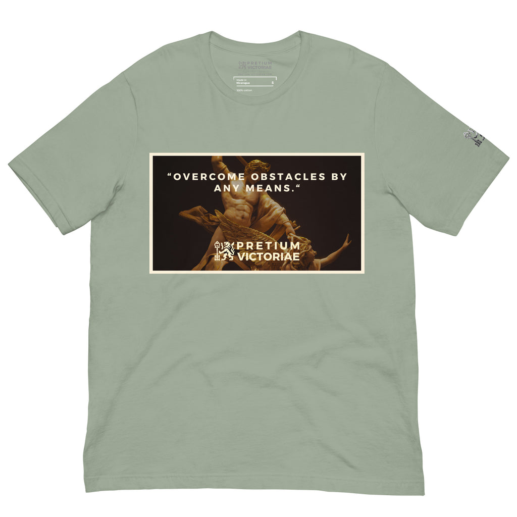 Buy Now Online PRETIUM VICTORIAE Overcome Obstales by Any Mean Machiavelli Unisex T-shirt Inspirational Stoicism Quote Motivational - PRETIUM VICTORIAE© - https://pretium-victoriae.com
