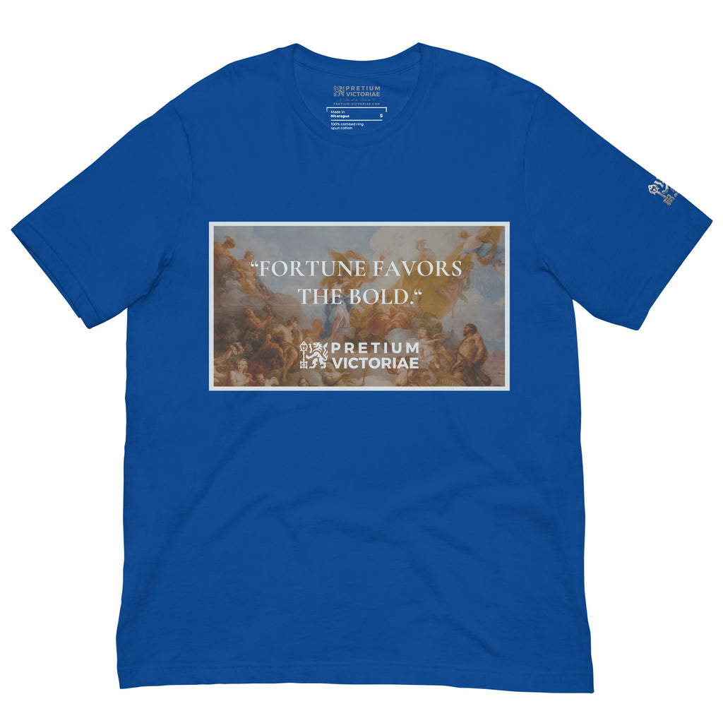 Buy Now Online PRETIUM VICTORIAE Fortune Favors the Bold Machiavelli Unisex T-shirt Inspirational Stoicism Quote Motivational - PRETIUM VICTORIAE© - https://pretium-victoriae.com