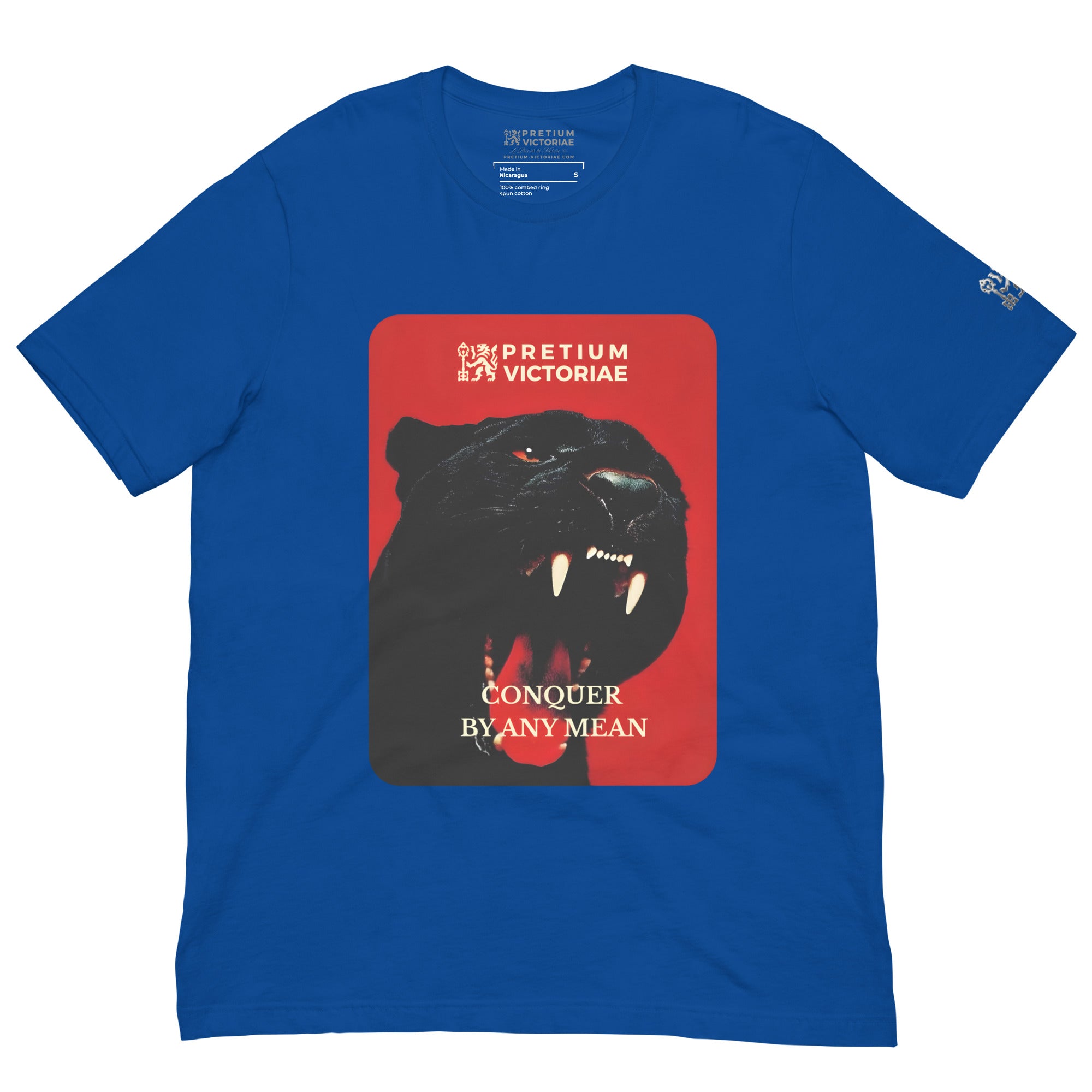 Buy Now Online PRETIUM VICTORIAE Conquer By Any Mean Black Jaguar Panther Machiavelli Unisex T-shirt Inspirational Stoicism Quote Motivational - PRETIUM VICTORIAE© - https://pretium-victoriae.com