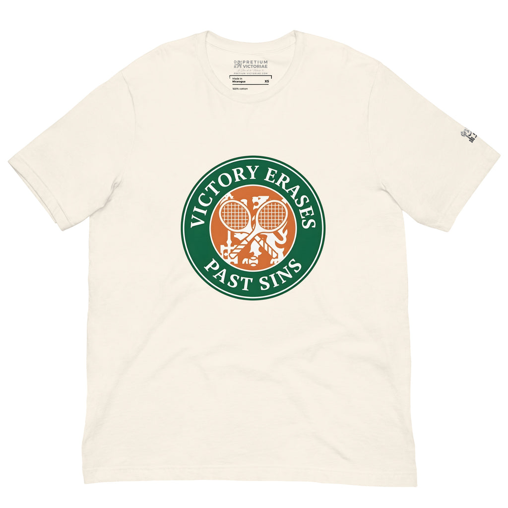 Buy Now Online PRETIUM VICTORIAE™ Victory Erases Past Sins Tennis Machiavelli Unisex T-shirt Inspirational Stoic Quote Motivational - PRETIUM VICTORIAE© - https://pretium-victoriae.com