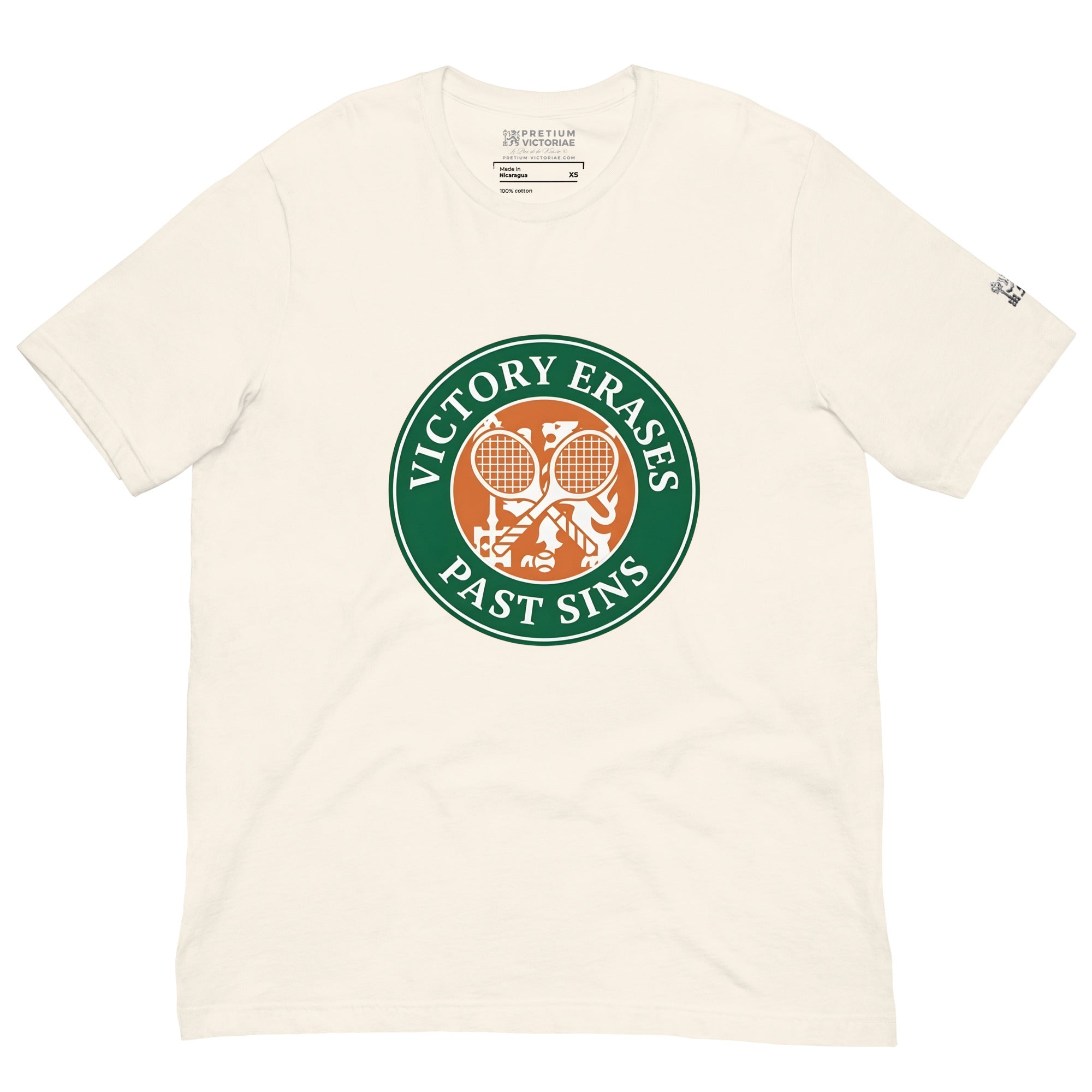 Buy Now Online PRETIUM VICTORIAE™ Victory Erases Past Sins Tennis Machiavelli Unisex T-shirt Inspirational Stoic Quote Motivational - PRETIUM VICTORIAE© - https://pretium-victoriae.com