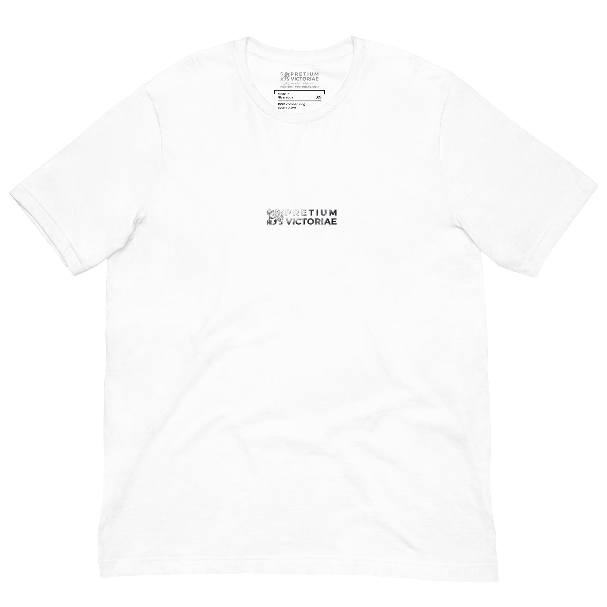 Buy Now Online Pretium Victoriae “The Price of Victory” Staple Chromium Logo Unisex T-Shirt Inspirational Stoic Quote Motivational - PRETIUM VICTORIAE© - https://pretium-victoriae.com