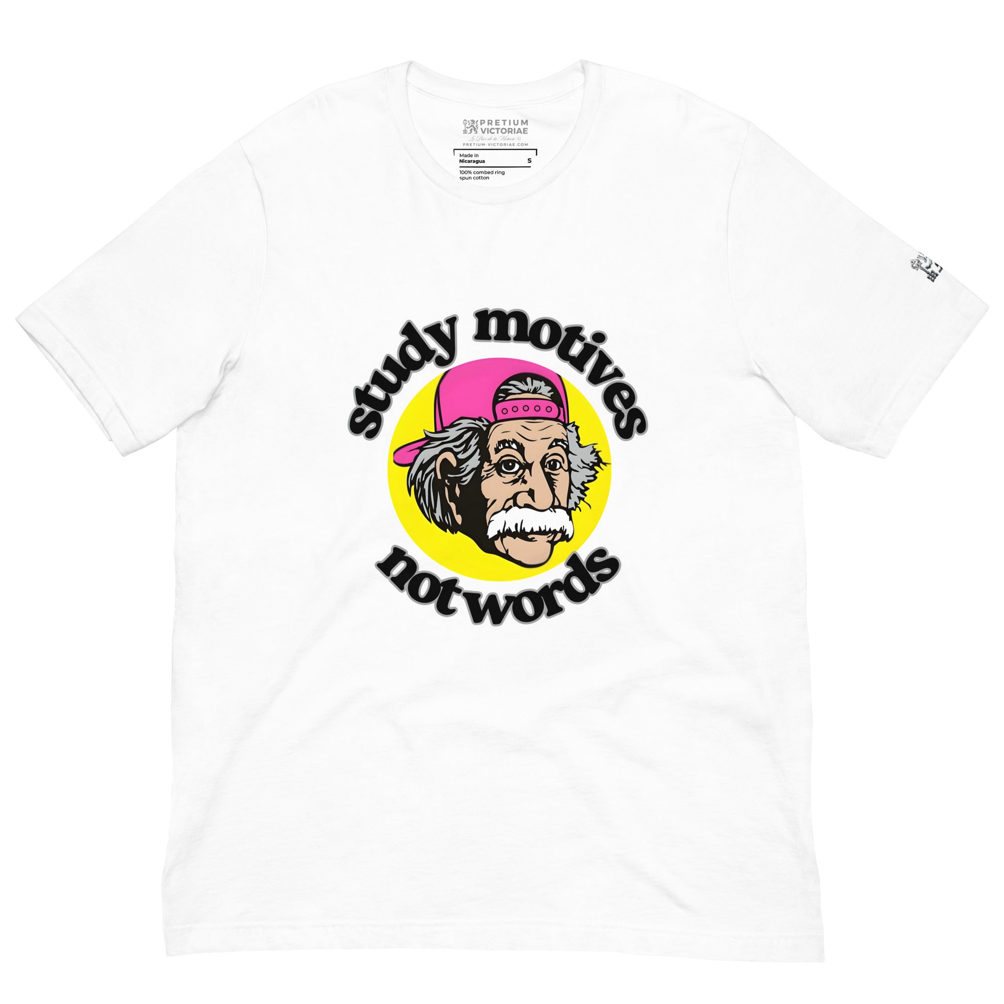 Buy Now Online Pretium Victoriae Study Motives Not Words Albert Einstein Machiavelli Unisex T-shirt Inspirational Stoic Quote Motivational - PRETIUM VICTORIAE© - https://pretium-victoriae.com