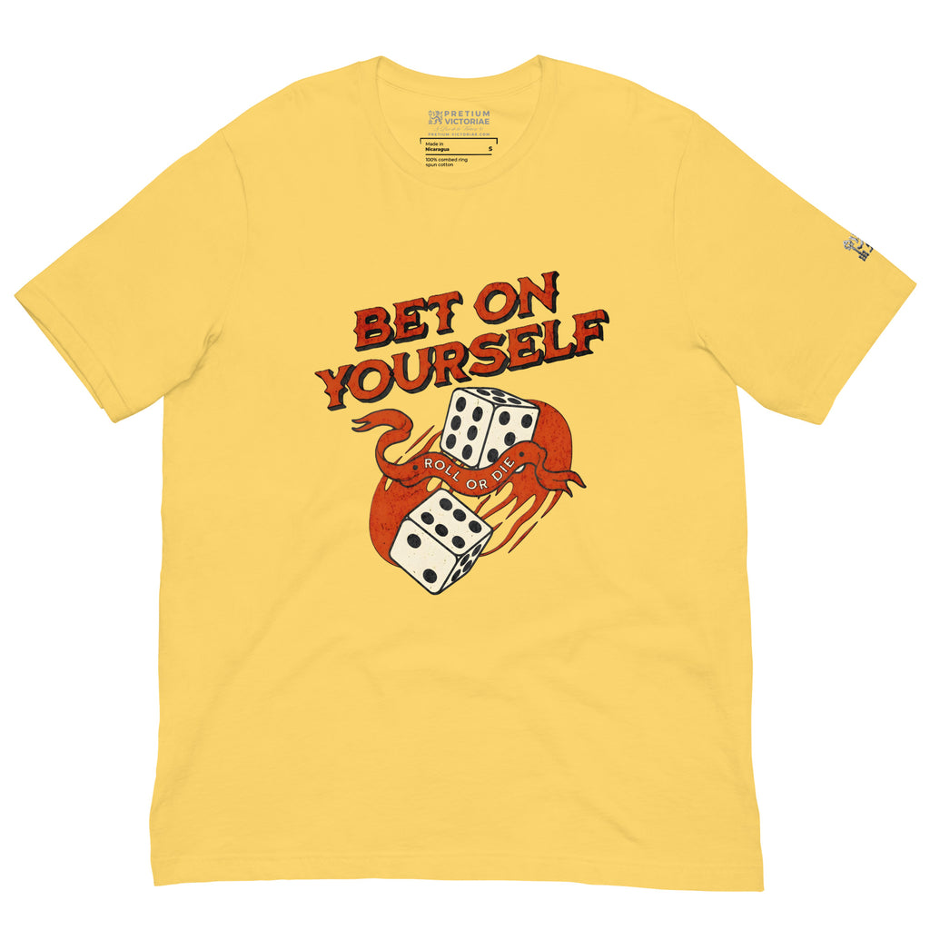 Buy Now Online Bet On Yourself Roll Or Die Dice Machiavelli Unisex T-shirt Inspirational Stoic Quote Motivational Philosophy - PRETIUM VICTORIAE© - https://pretium-victoriae.com